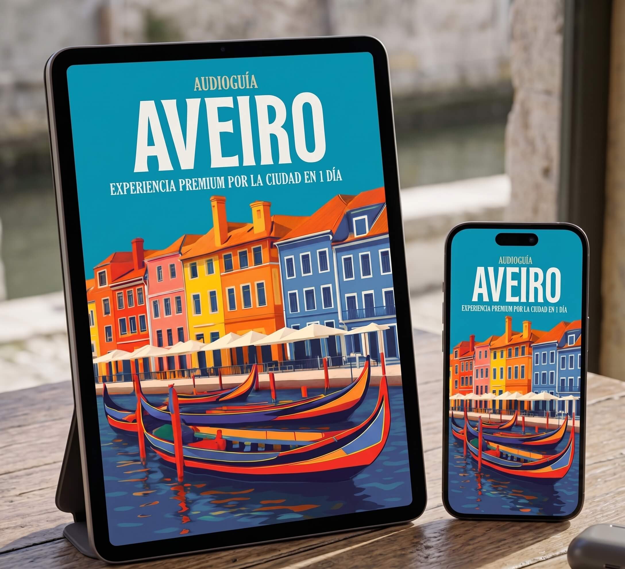 Audioguia Aveiro — tablet e telemóvel
